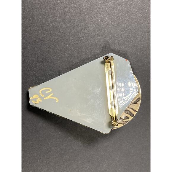 Vintage Artisanal Mirror Glass Rhinestone Brooch Pin Signed CR ‘93 - Picture 5 of 9